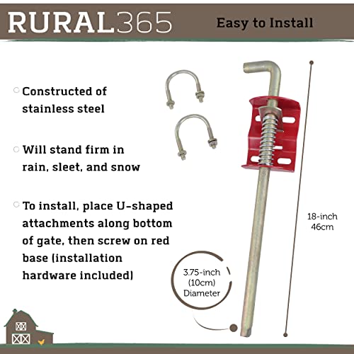Rural365 Farm Gate Anchor Cane Bolt 18in - Farming Livestock Spring-Loaded Fence Gate Drop Rod Cattle Gate for Tube Gate