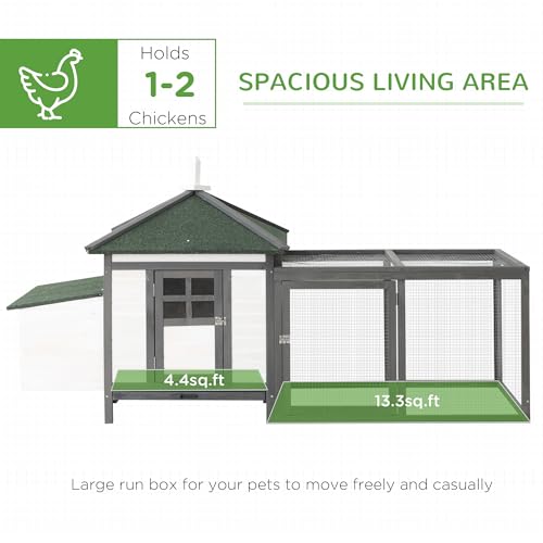 PawHut 77" Wooden Chicken Coop with Nesting Box, Cute Outdoor Hen House with Removable Tray, Ramp Run, for Garden Backyard, Gray | Cute Design, Removable Tray, Ramp Run, for Garden Backyard - color: Gray