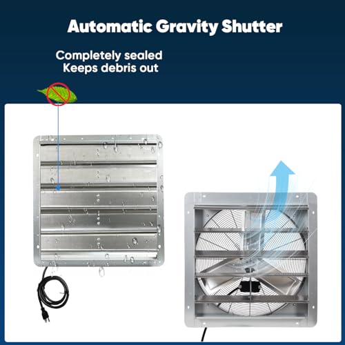KEN BROWN 24 Inch Exhaust Fan with Controller Power Cord, Automatic Shutter, 4200CFM, Aluminum Cooling Ventilation Fan, High Speed Wall Mounted Attic Fan for Garage, Greenhouse, Shop, Shed - size: 24 Inch