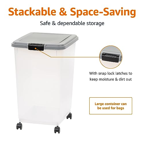 Amazon Basics Airtight Pet Food Storage Container with Scoop, BPA Free, Removable Wheels, 69 QT, Gray - size: 69 QT