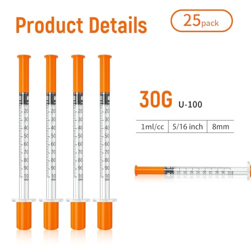 U-100 30G 1ml/cc 5/16" (8mm) Pack of 25 - size: 1ml-30G 5/16", style: 25 Pack