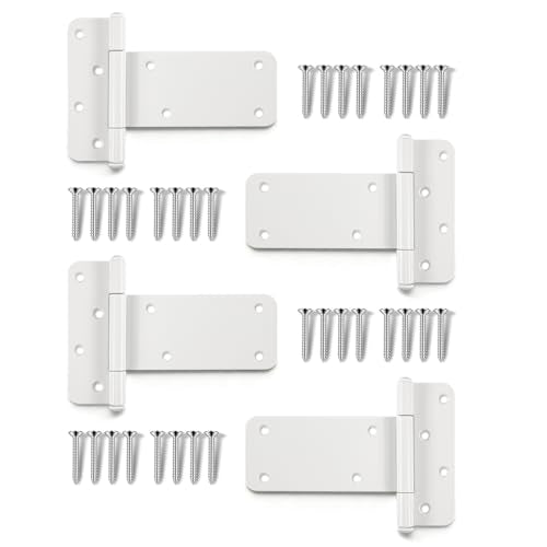 4 Pack 5" Door Hinges,260 Lbs Capacity Heavy Duty Gate Hinges | Matte white T-Strap Shed Gate Hinges, Barn Door, Shed Doors, rust-resistant,durable (5 inch - 4 Pack)-Patent Pending - size: 5 inch - 4 Pack