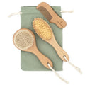 Natural Baby Hair Brush Set with Boho Bag - Goat Hair Cradle Cap Brush, Toddler Brush and Comb - Scalp Grooming Baby Hairbrush for Newborn and Infant, Wooden Brushes for Boys and Girls - color: Sage