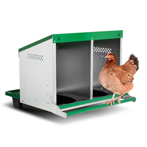 2-Compartment Reverse Roll Away Chicken Nesting Box for 10 Hens, Classic | Exterior Egg Collection, Clean & Protected Eggs, Removable & Washable Trays, Weatherproof Galvanized Steel, Well Ventilated