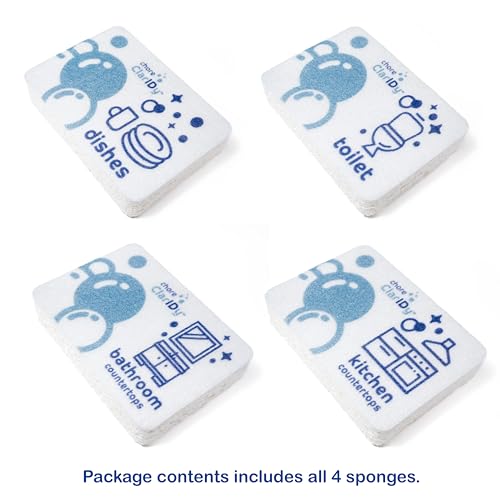 4-Pack Labeled Individually Wrapped Sponges Cellulose sponges Kitchen sponges Non Scratch Bathroom Sponges for Cleaning No Scratch Sponges Dishwashing Sponges Household Cleaning Sponges