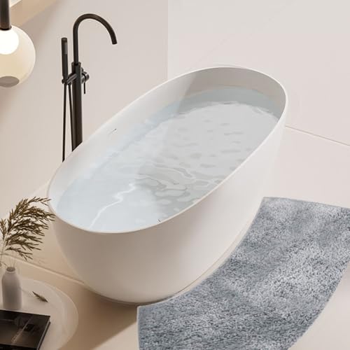 Grey Shag Curved Bath Rug 56.3''x18'',Curved Shower Mat,Non Slip Microfiber Soft Absorbent Fanned Bath Mat Machine Washable for Quadrant Shower Stall - color: 56.3''x18''