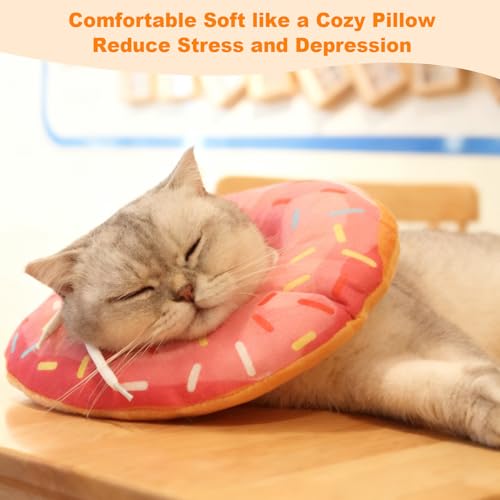 Cat Cone Collar Soft, Comfortable Cat Donut Collar After Surgery, Adjustable Elizabethan Recovery Collars & Cones to Stop Licking, Lightweight Neck Collar Soft Cone for Cats Kitten (Pink, Medium) - size: M