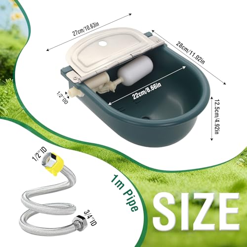 Automatic Water Bowl Livestock Waterer for Horse Cattle Goat Sheep Dog | Float Valve Auto-Fill | Outdoor Water Trough with Drainage Hole & 39.37 inch Pipe | Farm Grade