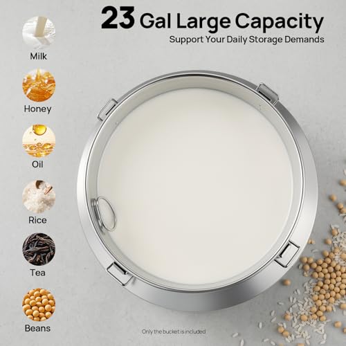 Stainless Steel Milk Barrel, 23 Gallon Milk Can Bucket | Airtight Food Storage Container Metal Water Beverage Drink Dispenser for Milk Oil Wine Soup - size: 23.3Gal
