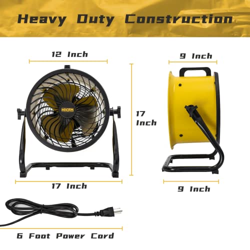HiCFM 10" High-velocity Drum Air Circulator Fan 1000 CFM Large Airflow Turbo Shop Floor Fan with 360-degree Pivoting Head, 3-speed 1/12 HP Motor - style: 10" Turbo Floor Fan