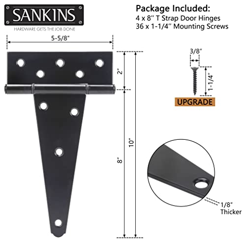 8 Inch T-Strap Shed Door Hinges Heavy Duty, Black Tee Hinge for Wooden Fences, Yard Door, Barn Door Gates, Wrought Hardware Rustproof, 4PCS - color: 4 pcs, size: 8 Inch