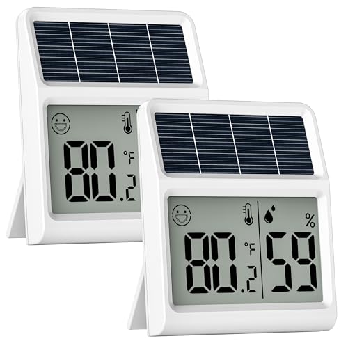 Digital Indoor Thermometer & Hygrometer, Light Powered (No Rechargeable Batteries Runs Only on Real-time Light Exposure) Solar Indoor Temperature and Humidity Monitor, Humidity Gauge - color: White