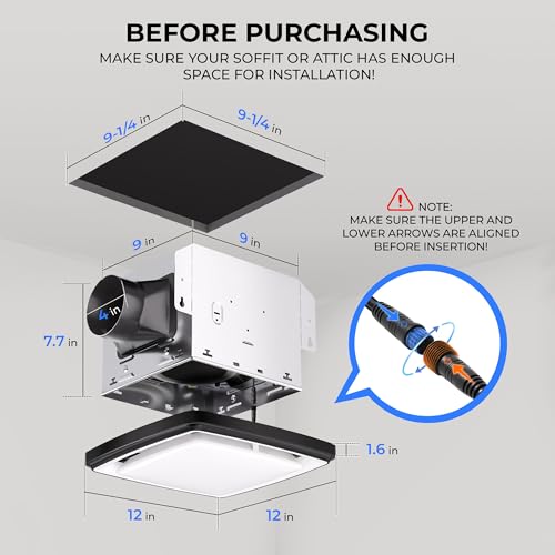 Akicon Bathroom Exhaust Fan with Light & Humidity Sensor, 110 CFM, 1.5 Sones RGB Exhaust Fan for Bathroom Ceiling, Dimmable Led Light & Nightlight Vent Fan for Shower Room, Home, Black, Square - color: Black