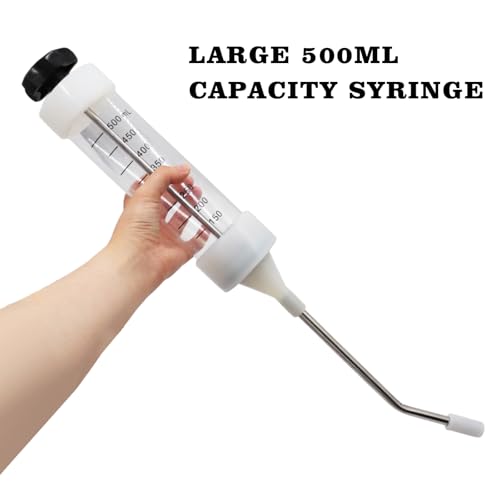 500ML Livestock Syringe with Silicone-Tipped Stainless Steel Nozzle, Large Capacity Veterinary Drench Gun for Feeding & Medicating Pig, Goat, Cow, Sheep, Horse