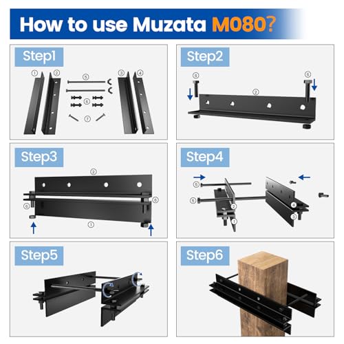 Muzata Reciprocating Saw Guide Attachment for Cutting 6x6 Wood Posts M080 | Suitable for 0-45 Degree Cuts, Adjustable for Different Cutting Heights, Essential Tools Included, Hassle-free Installation - size: 6×6"