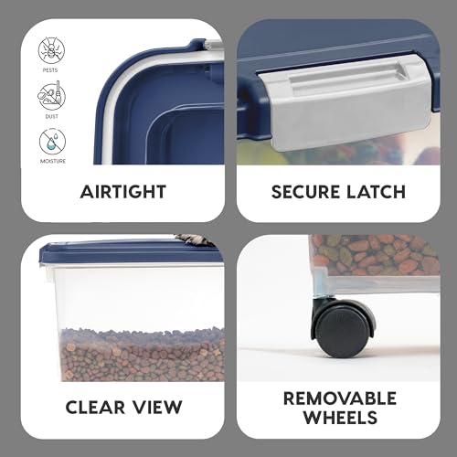 IRIS USA Dog Food Storage Container, Up to 30 lbs, Navy, Made in USA | Wheels for Mobility, Airtight Seal, BPA-Free, Best for Bird Seed, Cat food, Cat Litter, Chicken Feed, Pellets - color: Navy, size: 30 lbs