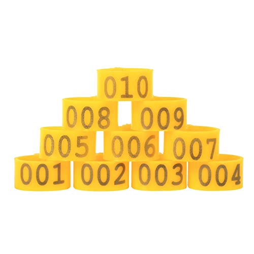 Maxmartt 100Pcs Chicken Leg Bands Numbered 1-100 Chicken Identification Band 16mm Poultry Goose Ducks Leg Bands Plastic Chicken Bands Tags Poultry Rings (Yellow)