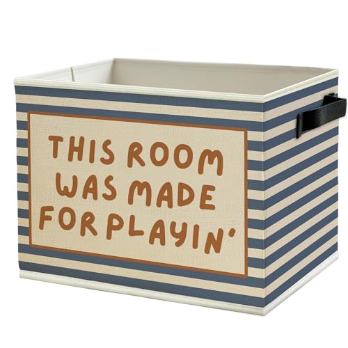 Blue Striped Kids Playroom Storage Bins Box with Handles, This Room Was Made for Playing Collapsible Basket Organizer for Kids Nursery Bedroom Bathroom Playroom Books Clothes - color: Color15