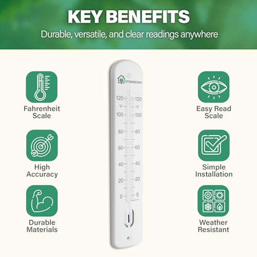 Room Thermometer – Large 15 Inch Indoor or Outdoor Temperature Gauge for Room, Greenhouse, Garden, Patio, Home, Office, Balcony