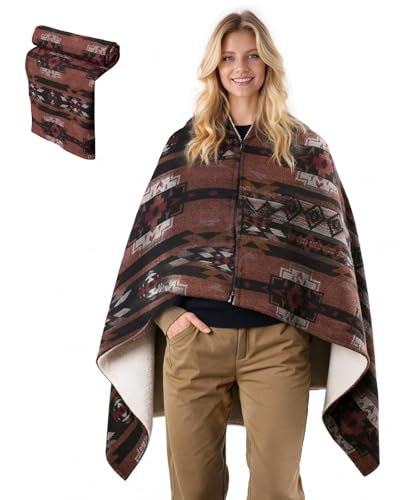 Heated Wearable Blanket, Faux Cashmere Electric Throw with 3 Heating Levels, USB-C Powered, Southwestern Pattern, 40x65 Inches(Brown(Thin)) - color: Brown