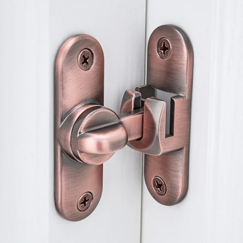 Red Bronze 90/180 Degree Barn Door Latches,Flip Gate Lock | Zinc Alloy Flip Gate Latches,Right Angle Door Lock,for bedroom,garage,sliding door,window,cabinet,drawer,pet enclosures - color: Red Bronze