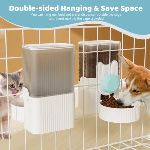 Hanging Cage Auto Pet Food Bowl Water Bottle Dispenser, 1L, Blue | Auto Gravity Pet Feeder and Waterer Set, Kennel Feeding Station, Crate Feeder Dish, For Rabbit Puppy Cats Ferret - color: Blue