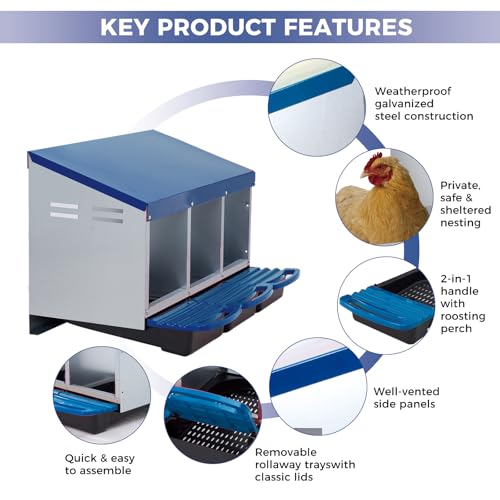 Chicken Nesting Boxes with Cleanable Pull-Out Trays, 3-Hole Wall Mount Roll Away Nest for Easy Cleaning & Egg Collection - size: 3 holes