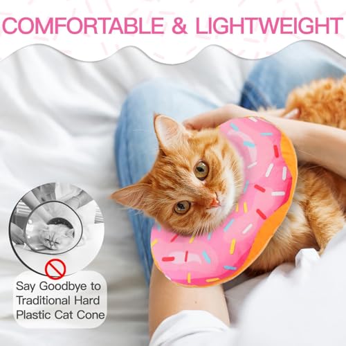 Cat Cone Collar Soft, Adjustable Cat Recovery Collars Spay Cones to Stop Licking, Cute Kittens Donut E Collar After Surgery, Anti-Lick Wound Healing Elizabetan Collars for Kittens (Pink, Small) - color: Pink, size: Small