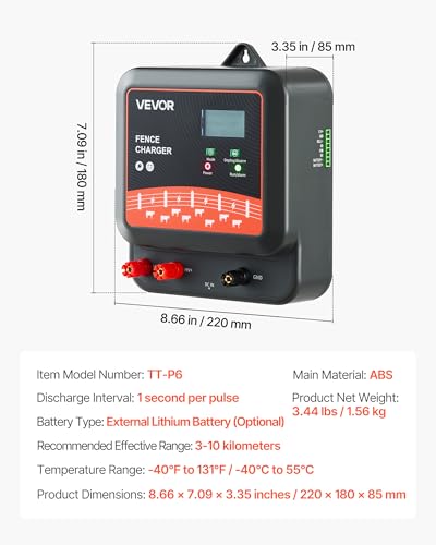 VEVOR Multi-Powered Electric Fence Charger, 2J/3J/5J, Electric Fence Energizer with Real-Time LED Display, 6.2 Miles Range, AC DC Powerful Fences Charger, Keep Out Wild Animals, for Livestock Poultry - style: 2J/3J/5J