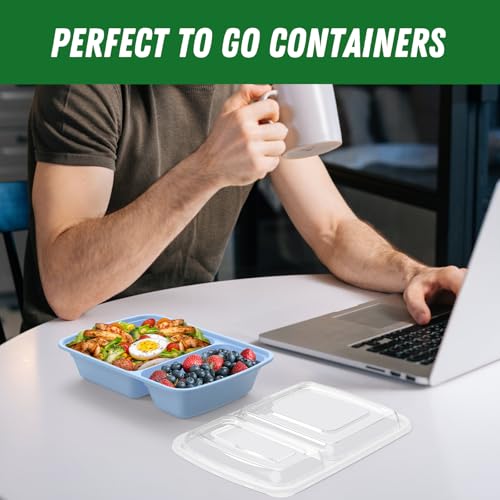 Dealusy 50 Pack 28 oz Meal Prep Containers with Lids 2-Compartment, Blue | Sturdy Leakproof & Food Safe, Microwave, Freezer, Dishwasher Safe Prep Containers, To Go Take Out Plastic Food Storage - color: Blue