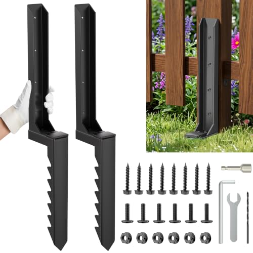 2 Pcs Fence Post Repair Kit, Heavy-Duty Fence Post Anchor Ground Stakes, Thickened Stabilizer for Repairing Tilted or Broken Wooden Posts (2) | STURDY and STABLE