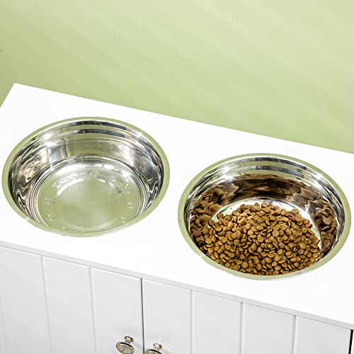 PawHut Large Elevated Dog Bowls with Storage Cabinet Containing Large 44L Capacity, Raised Dog Bowl Stand Pet Food Bowl Pet Feeding Station, White | Raised Dog Bowl Stand, Pet Feeding Station - color: White