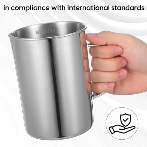 Veemoon Stainless Steel Measuring Cup with Scale 1000 Ml/32.00 Oz Laboratory Beaker Graduated Kitchen Cup for Liquid and Solid Ingredients Easy-Read Markings for Home Lab Science Experiments