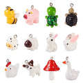 Beadthoven 48pcs 12 style Animals Resin Charm Pendants 3D Mini Mushroom Pig Bee Turtle Cow Sheep Chicken Goose Dog Rabbit Farm Dangle Charm Beads for DIY Earring Necklace Keychain Jewelry Making - color: 0Mixed-12 Shape