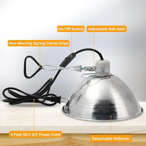 Simple Deluxe 1-Pack Clamp Lamp Light with 10.5 Inch Aluminum Reflector and Bulb Guard up to 250 Watt E26 Socket (no Bulb Included) 6 Feet 18/2 SJT Cord, Silver - size: 10.5 Inch (250 Watts), style: 1-Pack (Ceramics)