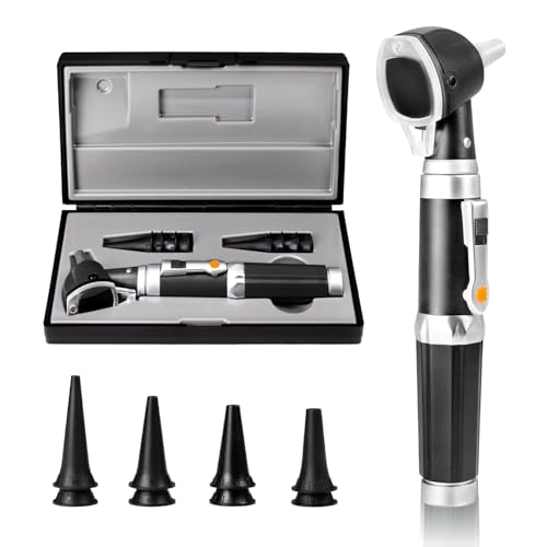 Scian Otoscope - Ear Scope with Light, Fiber Optic Otoscopes with Hard Plastic Case, Pocket Ear Infection Detector for Nurses,Kids,Elders,Home Use (Black) - color: Black