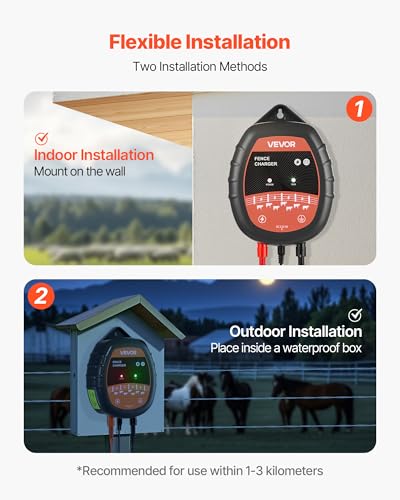 VEVOR Electric Fence Charger, 10kV 1J, AC DC Electric Fence Energizer with LED Indicator, 1.86 Miles Range, Powerful Plug-in Fences Charger, Prevents Wild Animals Intrusion for Livestock Poultry - style: 1J