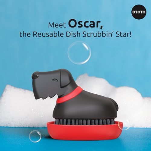 (NEW) OTOTO Oscar Dog Dish Brush - Dog Gifts, Daschund, Wiener Dog, Dish Scrub Brush, Dish Scrubber, Kitchen Vegetable Scrub Brush Palm Brush, White Elephant Gifts, Cute Kitchen Gadgets - style: Oscar