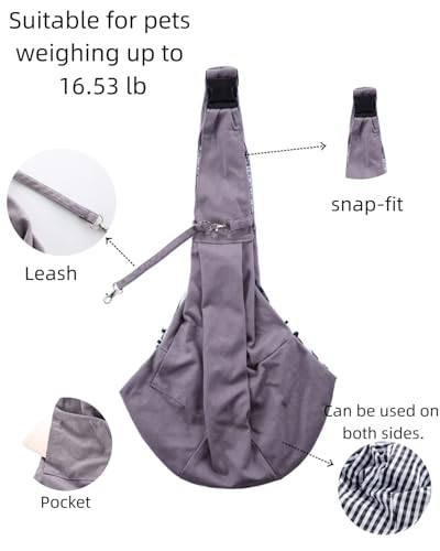 Pet Sling Carrier, ReversiblePurple Shoulder Bag with Safety Leash, Snap-Fit Design, Storage Pocket, for Pets Up to 16.53 lb