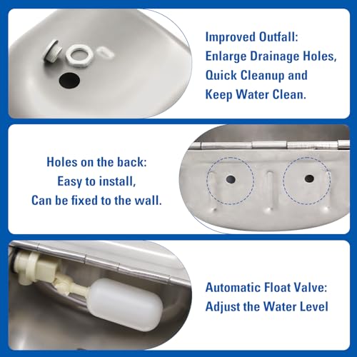 Automatic Waterer 304 Stainless Steel Float Valve for Chicken Dog Livestock | Self-Filling Water Trough with Bottom Drain Hole & 39" Hose (3/4'') for Horse, Goat, Cattle, Sheep, Cat, Poultry, Pig | 2.5L