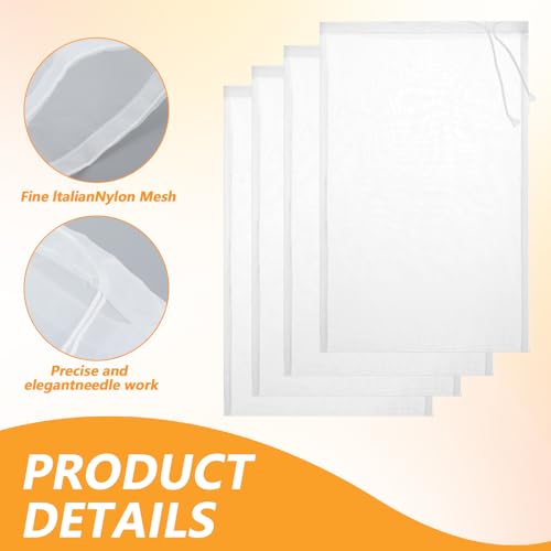 4 Pack Nut Milk Bag 12 x 8 Inch Nut Bag Strainer Reusable Nylon Cloth | Bags for Straining 200 Mesh Fine Mesh Bags for Straining Fruit Juice Coffee Yogurt Cheese Tofu Cold Brew Filter