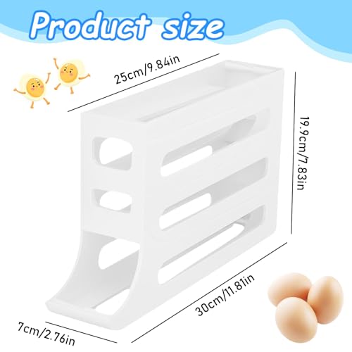 Egg Holder for Fridge, 4 Tiers Dispenser, 30 Egg Container Refrigerator, Large Capacity Organizer Automatic Fridge Rolling Egg Container for Pantry Countertop (White) - color: White