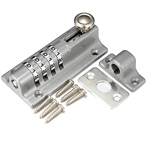 Combination Door Security Slide Latch Lock,V·RESOURCING® High Security 4 Digit Pin Dial Gate Lock for Sheds, Home Reinforcement, barns, Fences, childproofing, cupboards, Workshop - color: Combo Slide Lock Sliver - 1 Pack