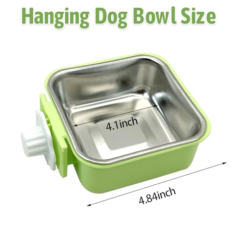 kathson Crate Dog Bowl, Removable Stainless Steel Hanging Pet Kennel Cage Bowl Food & Water Feeder Coop Cup for Puppy, Cat, Rabbit, Guinea Pigs 3pcs Small Square(Blue, Green, and Pink) - color: Square (Blue, Green, Pink), size: 3 PCS