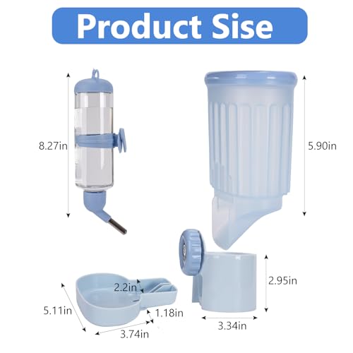Sangle Sopffy Rabbit Feeder and Water Dispenser Set, Gravity Food Bowl with Water Bottle for Cage, Small Animal Feeding Station for Bunny, Guinea Pig, Chinchilla, Ferret, Hedgehog, Blue 2-Piece Set - color: blue