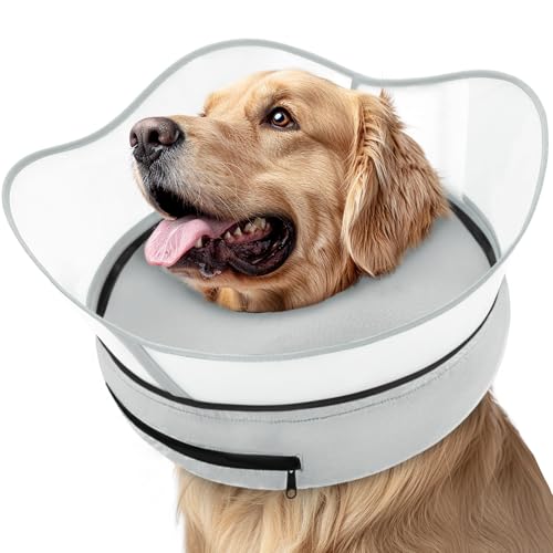 Supet Raised Inflatable Dog Cone Collar to Stop Licking, Soft Dog Cone Alternative After Surgery, Pet Neck Donut Collar for Small Medium Large Dogs - color: Solid Grey, size: S(Neck 7"-9.5")