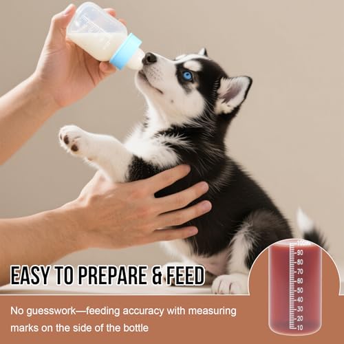 Puppy Kitten Nursing Bottle 4oz - Small Animal Feeding Kit with Nipples | Hand Feeding Supplies for Puppies, Kittens, Rabbits, Ferrets & Newborn Pets - color: BLUE