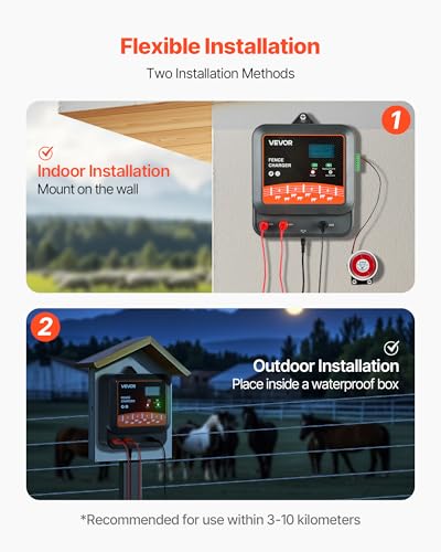 VEVOR Multi-Powered Electric Fence Charger, 2J/3J/5J, Electric Fence Energizer with Real-Time LED Display, 6.2 Miles Range, AC DC Powerful Fences Charger, Keep Out Wild Animals, for Livestock Poultry - style: 2J/3J/5J