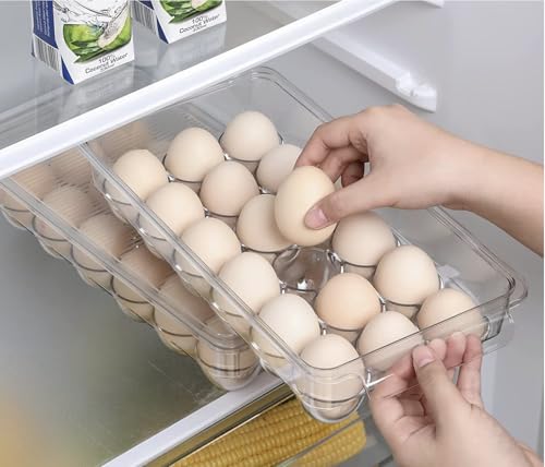 Egg Holder for fridge with Lid, Clear Plastic Egg Storage Container Refrigerator Organizer Bins, Stackable Tray Holds 18 Eggs Trays Storage (1 pack, 18 Eggs)