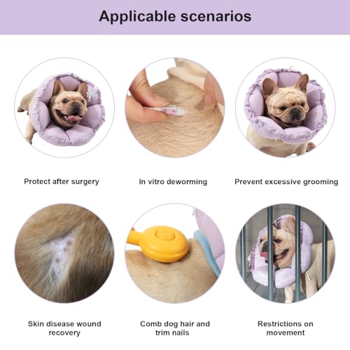 Dog Cone Collar Stress-Free Recovery Cone Alternative: Adjustable Depth & Diameter for Wide-Neck Dogs (Pugs, Bulldogs, Bullies) Purple Flower XL-B - color: purple, size: XL-B